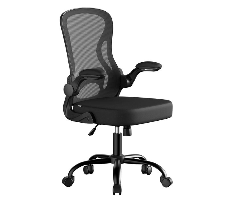 Chaise De Bureau Ergonomique, En Maille, Fonction Bascule, Accoudoirs Rabattables, Noir
