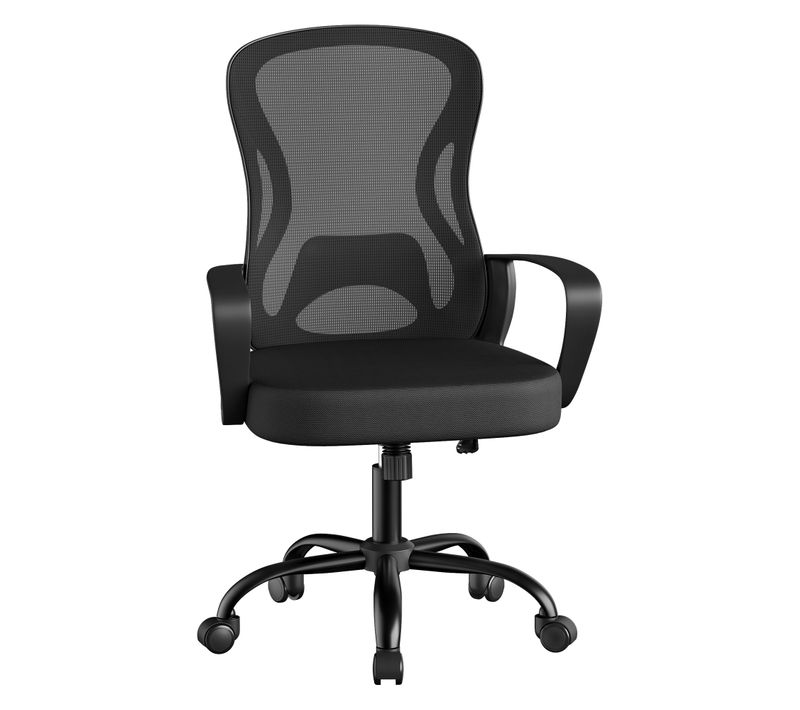 Fauteuil De Bureau Ergonomique Pivotante, En Maille, Soutien Lombaire, Fonction Basculante, Noir