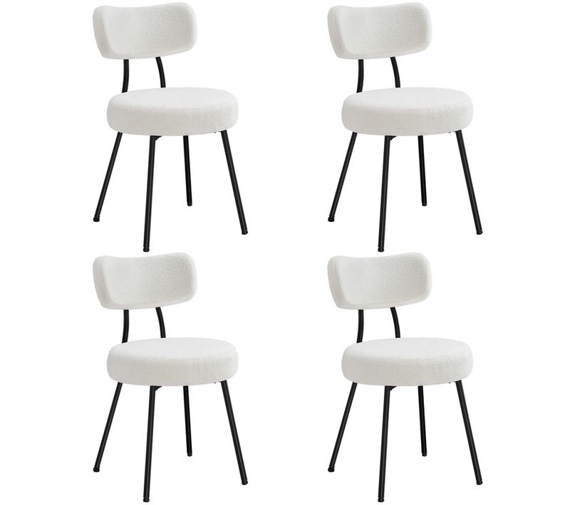 Chaises Salle à Manger, Lot De 4, Tissu Peluche, Dossier Courbé, Rembourrées, Blanc Crème