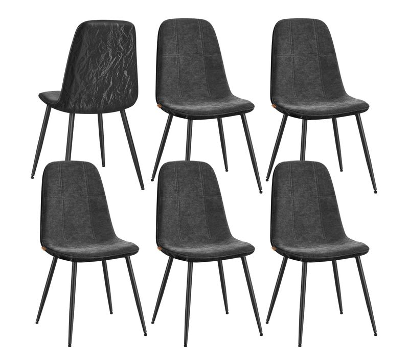 Chaises De Salle à Manger, Lot De 6, Pieds Réglables, Tissu Chenille, Pu Texturé Glacé, Gris Ardoise
