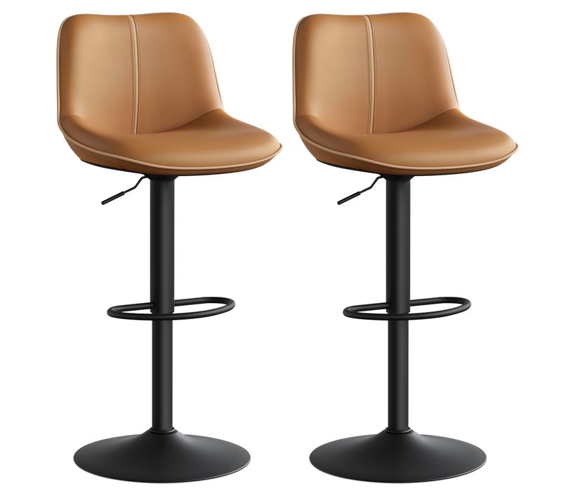 Lot De 2 Tabourets De Bar, Pivotants, Réglables En Hauteur, Dossier Ergonomique, Pu, Marron Caramel