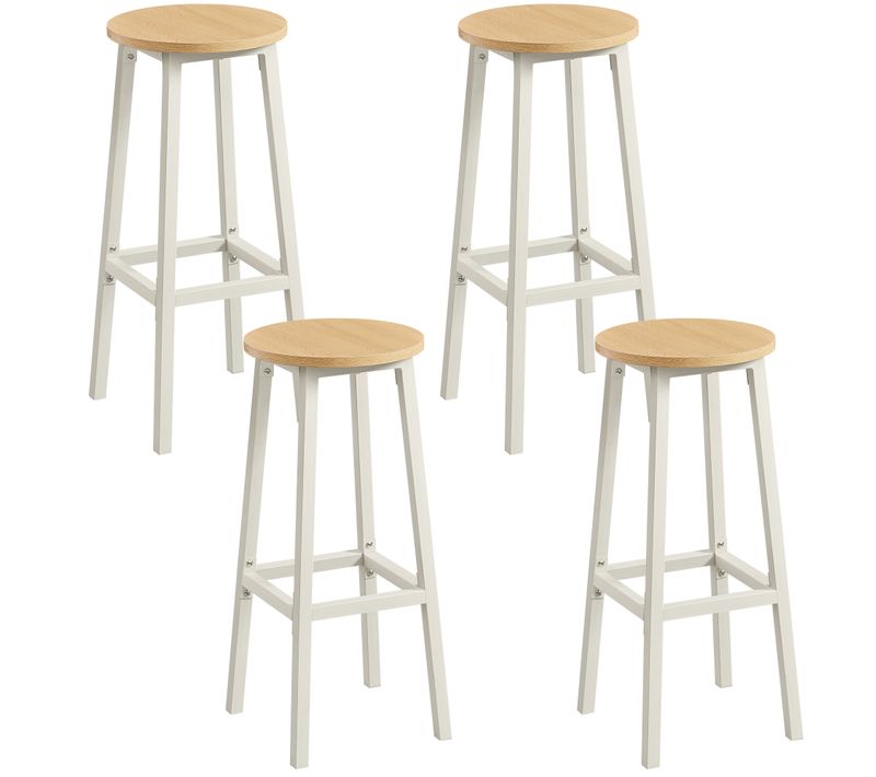 Tabourets De Bar, Lot De 4, Siège Haut, Hauteur 74 Cm, Repose-pieds, Doré Chêne Et Blanc