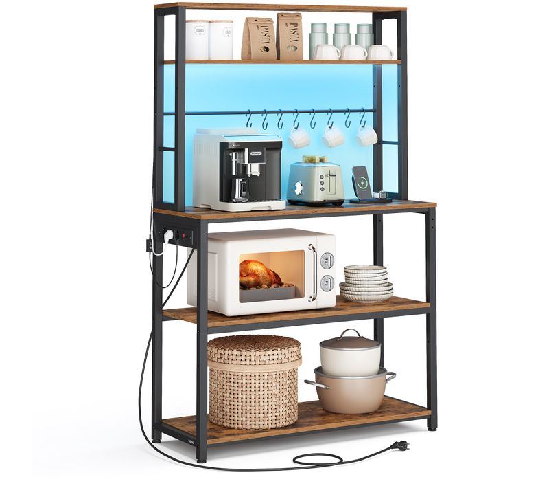 Étagère De Cuisine Avec LED,support Pour Micro-ondes Avec Étagères Réglables