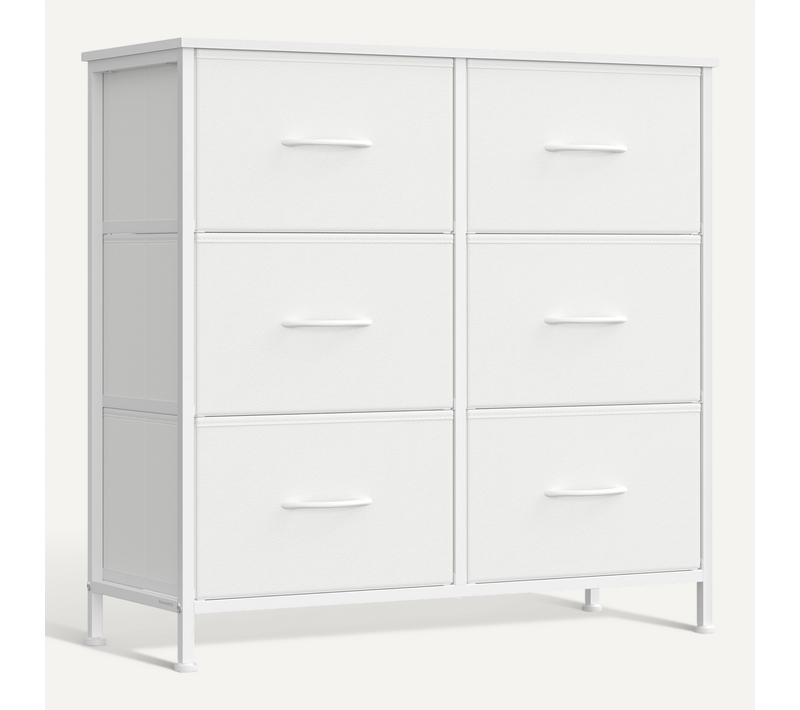 Commode 6 Tiroirs, Acier, Panneau Mdf, Tissu Non-tissé, Pour Couloir, Entrée, Chambre, Blanc