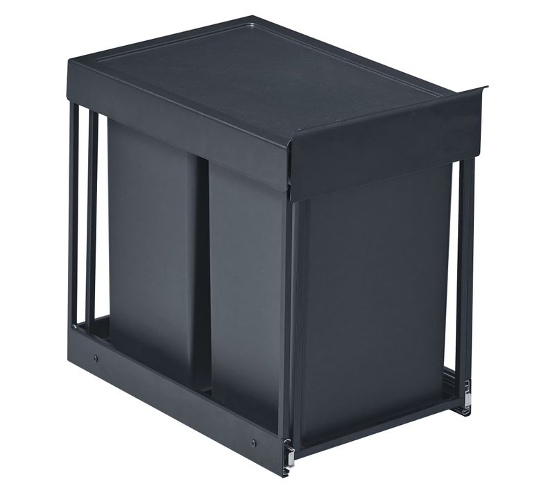 Poubelle De Tri Sélectif Extractible Coulissante, 2 Seaux De 20 L, Coulissement En Douceur, Gris