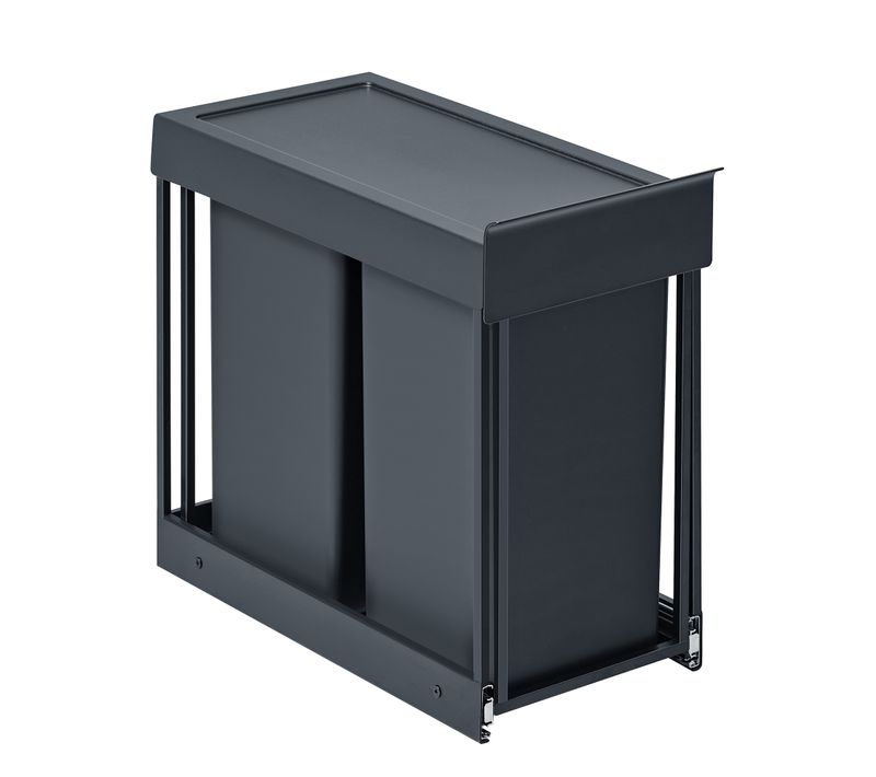 Poubelle De Tri Sélectif Extractible Coulissante, 2 Seaux De 15 L, Coulissement En Douceur, Gris