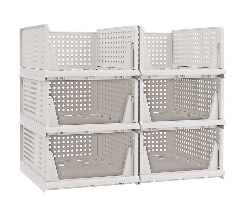 Organisateur D’armoire Pliable Lot De 6, Tiroir Coulissant Empilable, Panier, En Plastique, Blanc