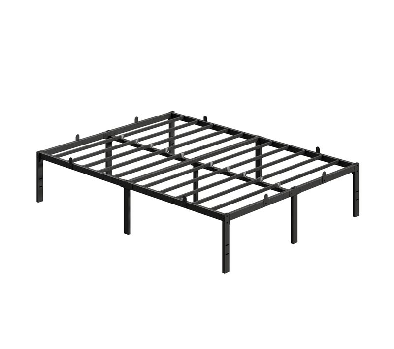 Lit Double 140 X 190 Avec Rangement Sous Le Sommier, Cadre Métallique, Style Moderne, Noir