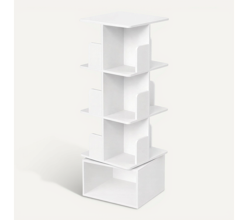 étagère Pivotante à 360°, Meuble De Rangement à 4 Niveaux, Bibliothèque Ouverte, Blanc