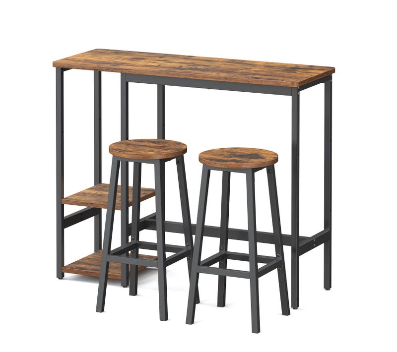 Ensemble Bistrot 3 Pièces, Table Avec Étagères, Chaises De Cuisine, Pour Salon, Marron Et Noir