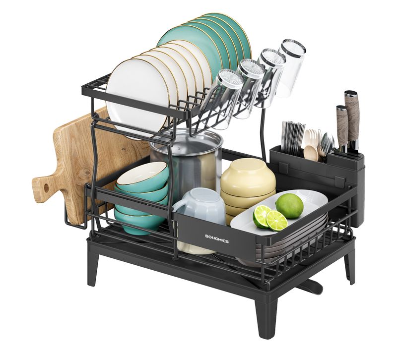 Égouttoir à Vaisselle,bec Rotatif à 360°et Extensible, Bac D’égouttement,31x42x36,5cm, Noir