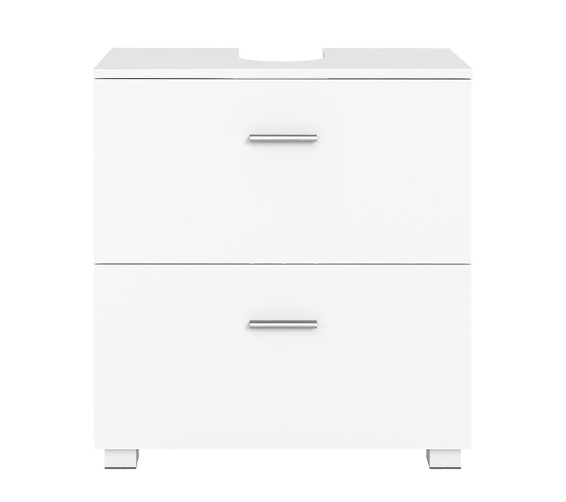 Armoire De Salle De Bain, Meuble Sous Vasque Avec Pieds Hauts, 2 Tiroirs Spacieux, Blanc