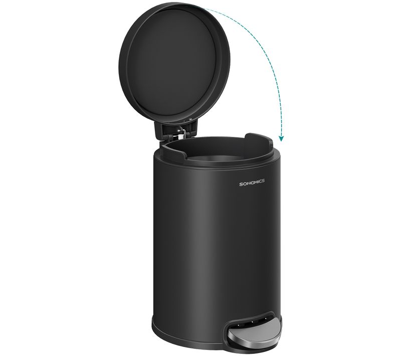 Poubelle à Pédale Pour Salle De Bain 3 L, Avec Couvercle à Fermeture Douce, Seau Intérieur, Noir