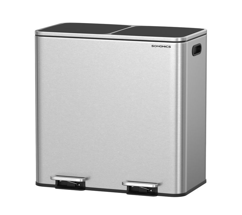 Poubelle à Double Compartiment 2 X 40 L, Avec 15 Sacs Poubelles, Pédales ,  Argent