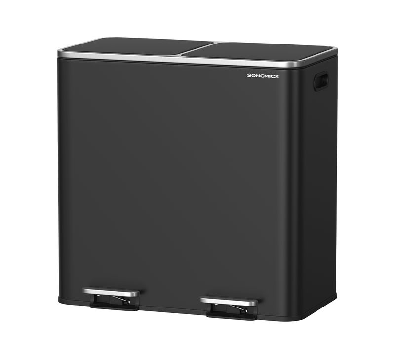 Poubelle à Double Compartiment 2 X 40 L, Avec 15 Sacs Poubelles, Pédales En Métal, Noir