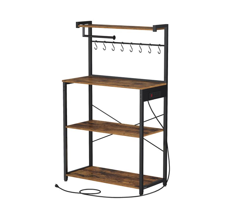 Meuble De Rangement Cuisine Avec Étagère Réglable, 8 Crochets, Bar à Café, 4 Niveaux, Marron Et Noir