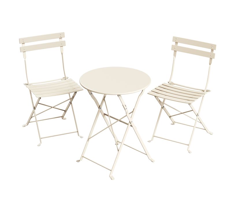 Ensemble Mobilier De Jardin Pliable, 3 Pièces, Acier Résistant, Table Et Chaises, Beige