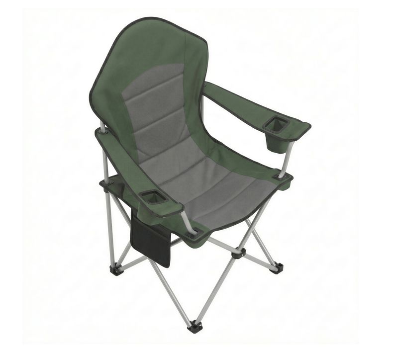 Chaise Pliante D’extérieur, Assise Large, Dossier Haut, Porte-gobelet, Poche, Portable, Vert Et Gris
