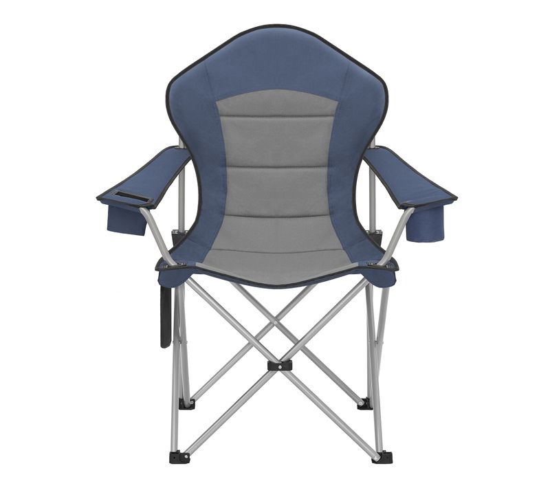Chaise Pliante D’extérieur, Assise Large, Dossier Haut, Porte-gobelet, Poche, Portable, Bleu Et Gris