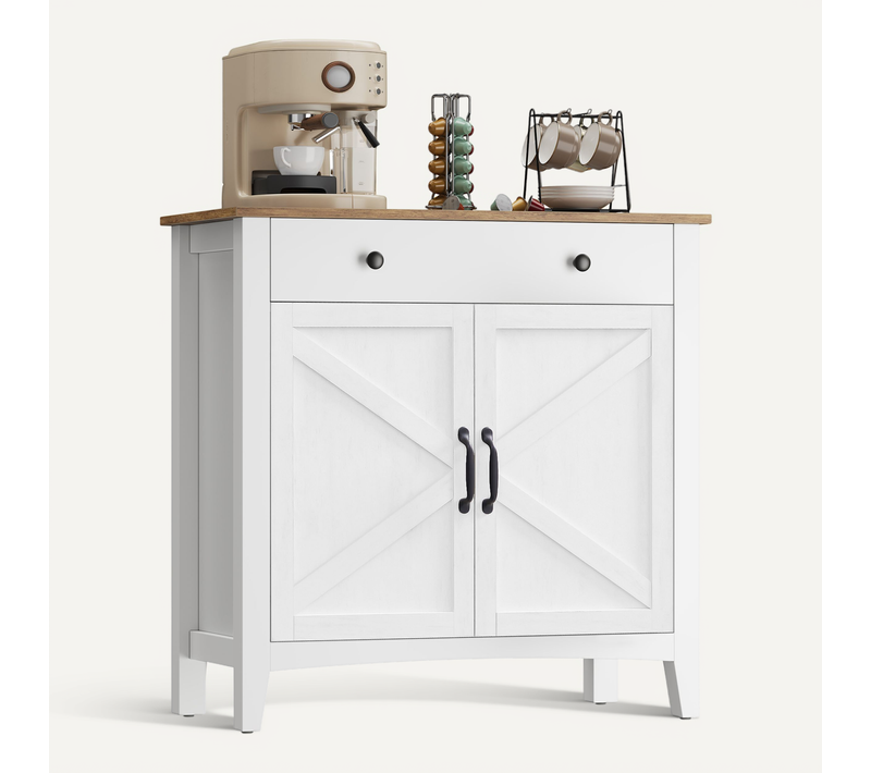 Armoire De Cuisine, Buffet Avec Tiroirs Et Portes, étagère Réglable 40 X 80 X 80 Cm Blanc Et Marron