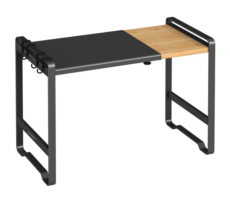 Étagère Pour Micro-ondes, Largeur Réglable De 41,5 à 64 Cm, 4 Crochets, Noir Et Bambou Clair