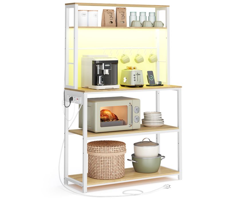 Étagère De Cuisine, Support Pour Micro-ondes Avec Étagères Réglables,40x80x168,4 Cm,doré Et Blanc