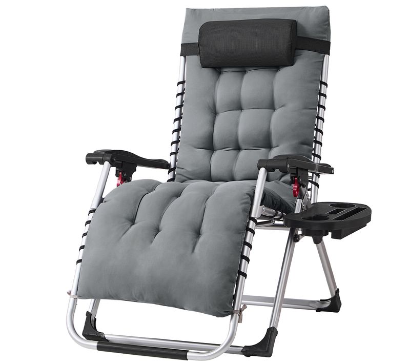 Chaise Longue Pliante Avec Coussin Amovible, En Acier, Avec Tablette Et Pochette, Gris Foncé