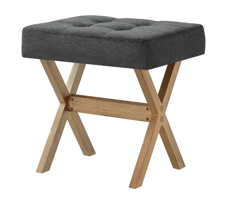 Tabouret De Coiffeuse Rembourré, Pied En Bois, Pour Chambre, Dressing, Entrée, Gris Et Marron