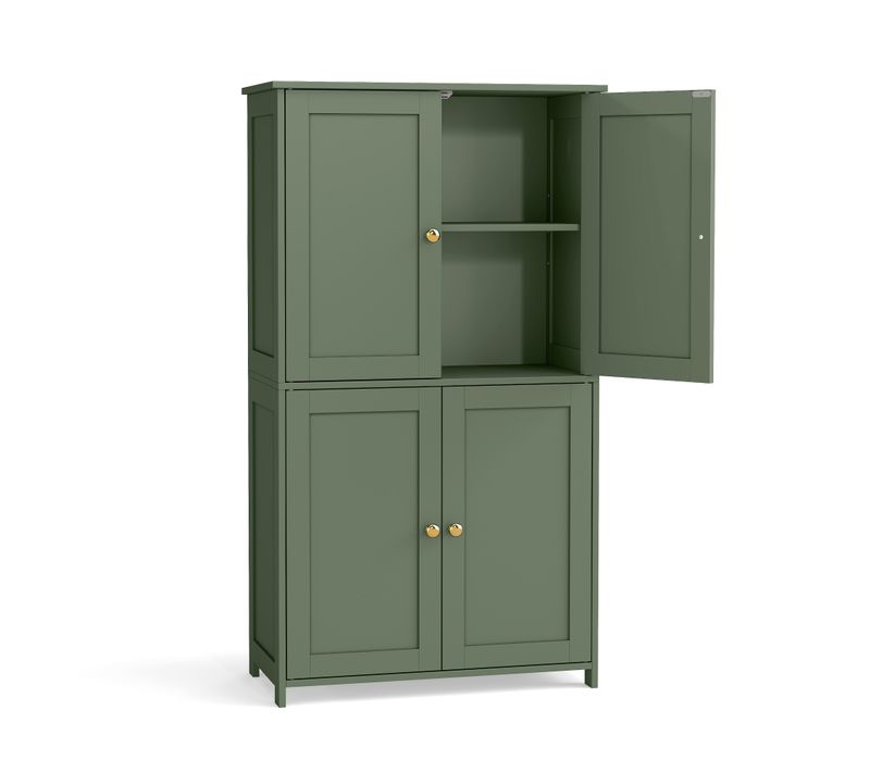 Armoire Haute De Rangement, Meuble De Cuisine Avec 4 Portes, 2 étagères Réglables, Vert