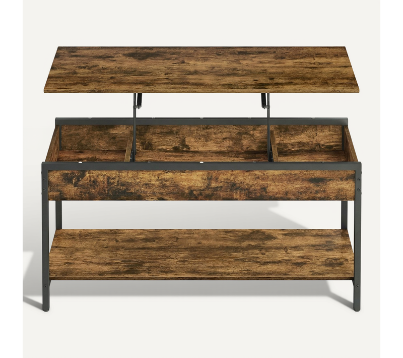 Table De Café Avec Plateau Relevable, 100 X 50 Cm, Marron Rustique Et Noir