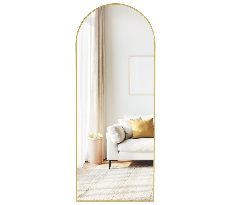 Miroir Intégral, 165 X 60 Cm, à Poser Au Sol, Cadre En Alliage D’aluminium, Verre Trempé, Doré Clair