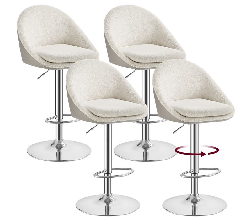 Tabouret De Bar, Lot De 4, Chaise De Cuisine, Réglable En Hauteur, Pivotant à 360°, Blanc Et Gris