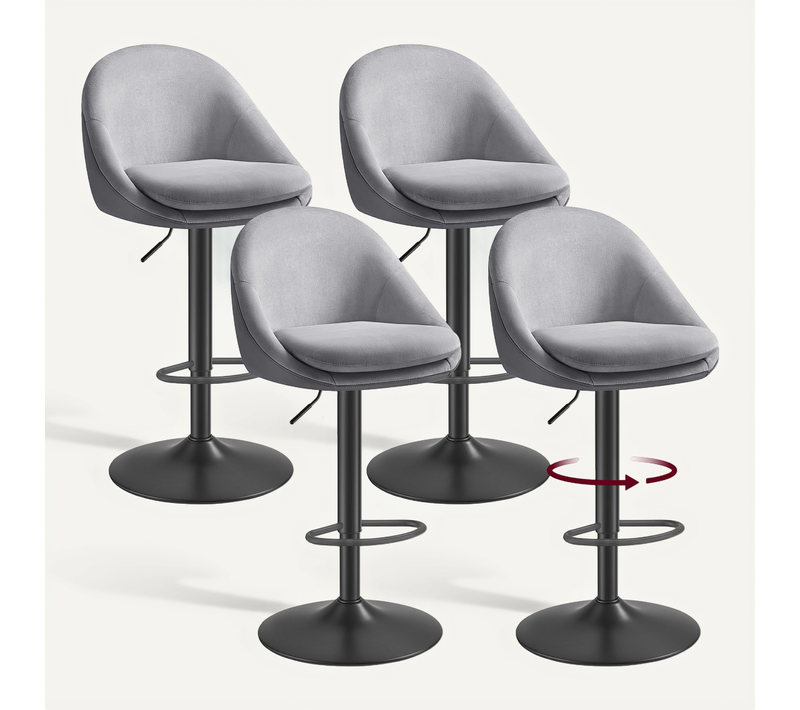 Tabouret De Bar, Lot De 4, Chaise De Cuisine, Réglable En Hauteur, Pivotant à 360°, Acier, Gris
