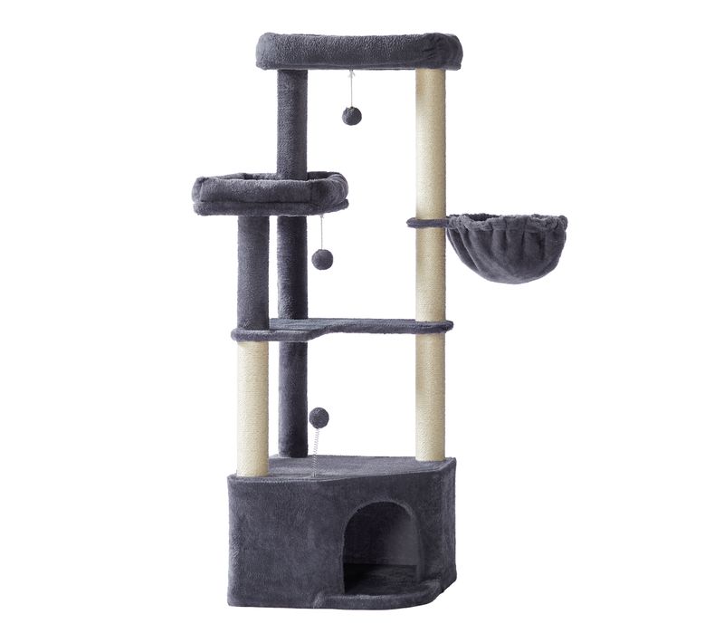 Arbre à Chat , Avec Balles En Peluche, Hamac, Niche, Plateformes, Gris Foncé