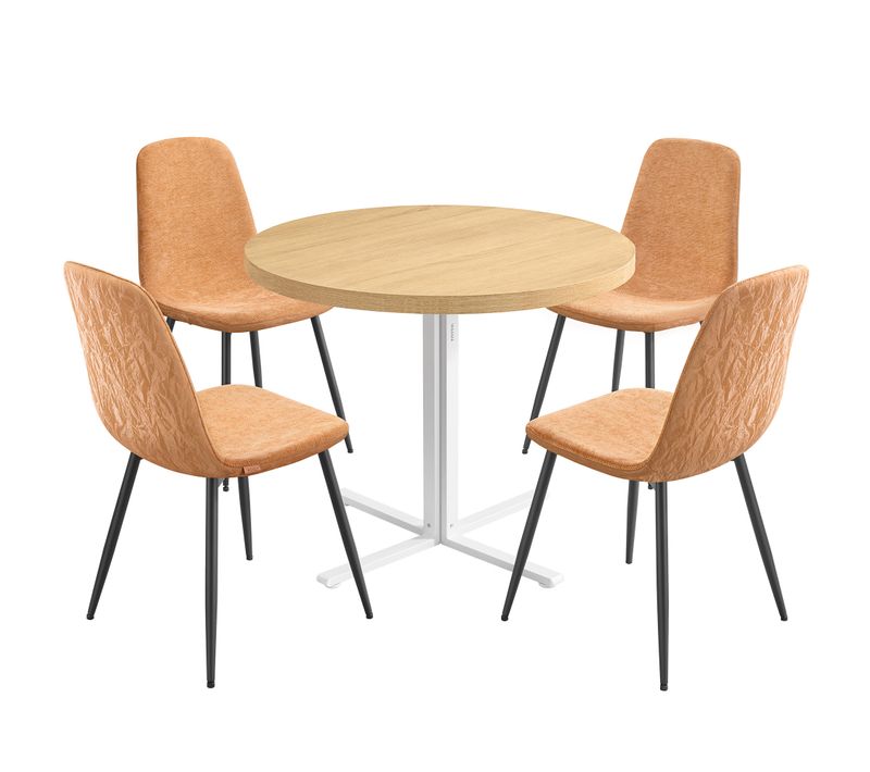 1 Table Ronde Avec 4 Chaises De Salle à Manger, Ensemble De Salle à Manger, Doré Et Marron