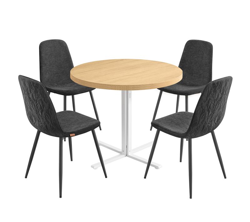 1 Table Ronde Avec 4 Chaises De Salle à Manger, Ensemble De Salle à Manger, Doré Et Gris