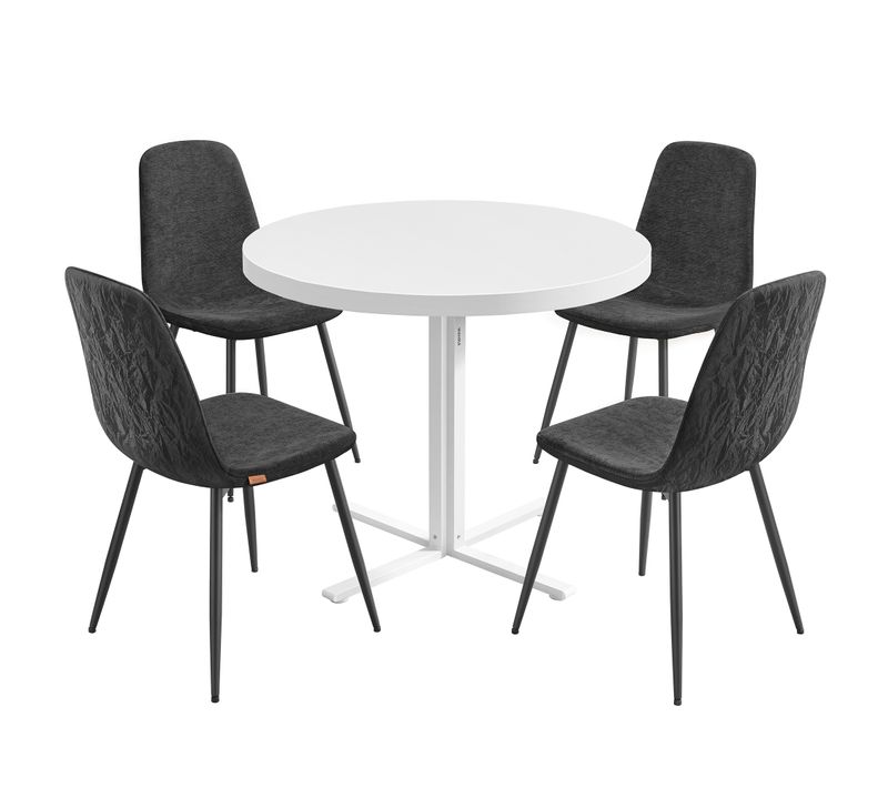 1 Table Ronde Avec 4 Chaises De Salle à Manger, Ensemble De Salle à Manger,blanc Et Gris