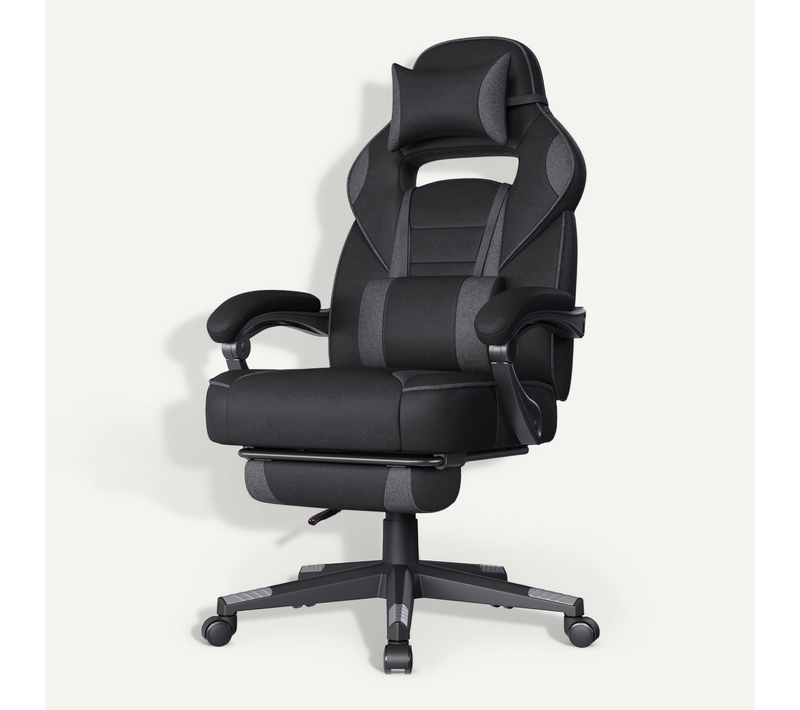 Fauteuil De Bureau Ergonomique, Chaise Gaming Avec Appui-tête, Réglable En Hauteur, Noir Et Gris