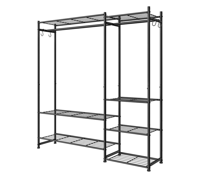 Portemanteau Métallique Ouvert, Armoire Avec 2 Tringles Et 7 Étagères, Pour Chambre, Entrée, Noir