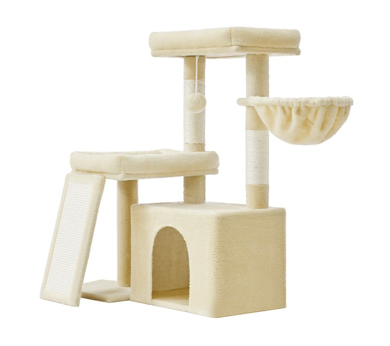 Arbre à Chat Avec Planche à Griffer, 2 Couchages, Pour Chats De Petite Et Moyenne Taille, Beige