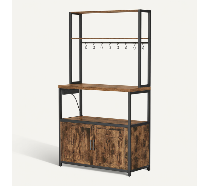 Meuble De Rangement Cuisine, Plan De Travail De 90 Cm De Hauteur,40 X 80 X 170 Cm, Marron Et Noir