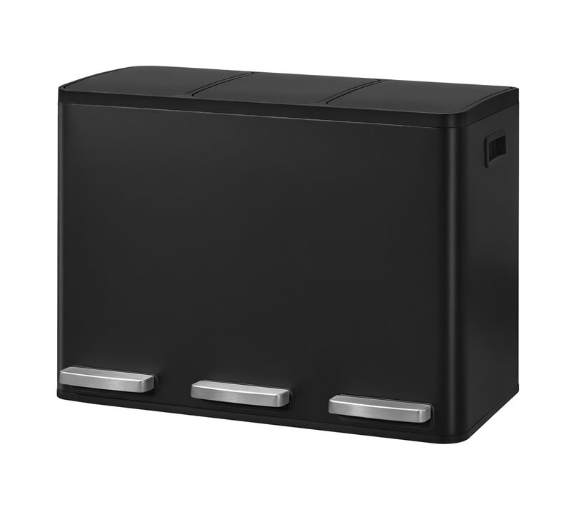 Poubelle à Pédale 3 X 15 L, Tri Sélectif, Seaux Amovibles, Acier, Pour Cuisine, Noir