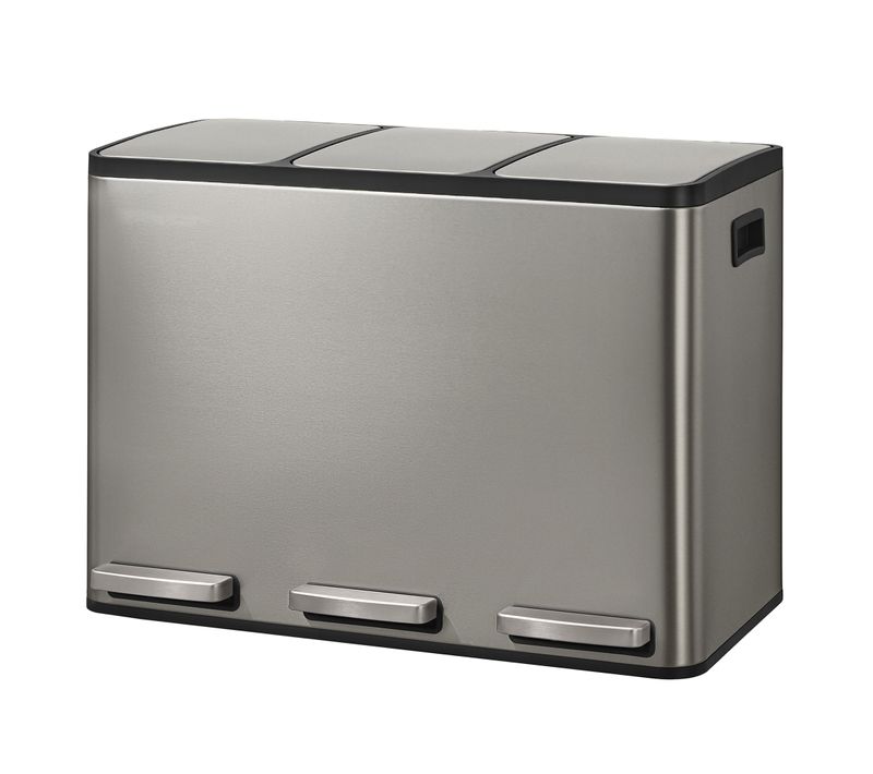 Poubelle à Pédale 3 X 15 L, Tri Sélectif, Seaux Amovibles, Acier Inoxydable, Pour Cuisine, Argent