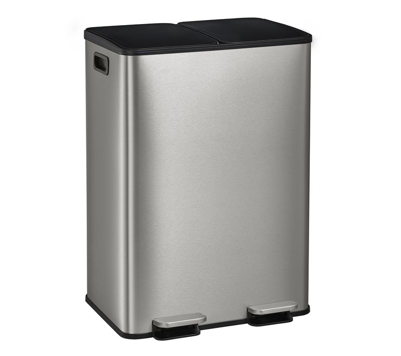 Poubelle De Cuisine, 2 X 30 Litres, 2 Compartiments, Couvercle à Fermeture Douce, Inox, Argent