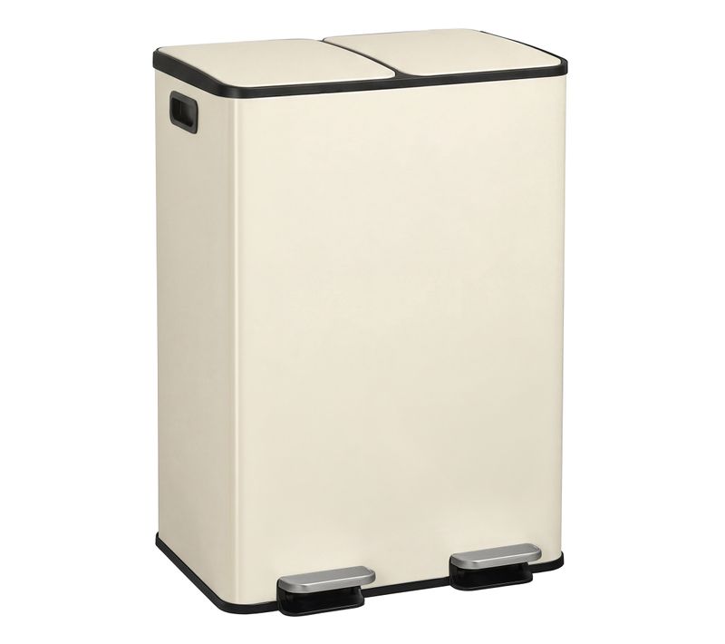 Poubelle De Cuisine, 2 X 30 Litres, 2 Compartiments, Couvercle à Fermeture Douce, Acier, Crème