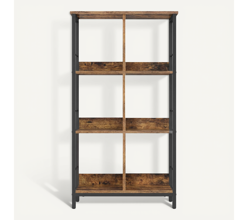 Bibliothèque Industrielle 6 Cases, 3 Niveaux, 30 X 60 X 114 Cm, Marron Et Noir