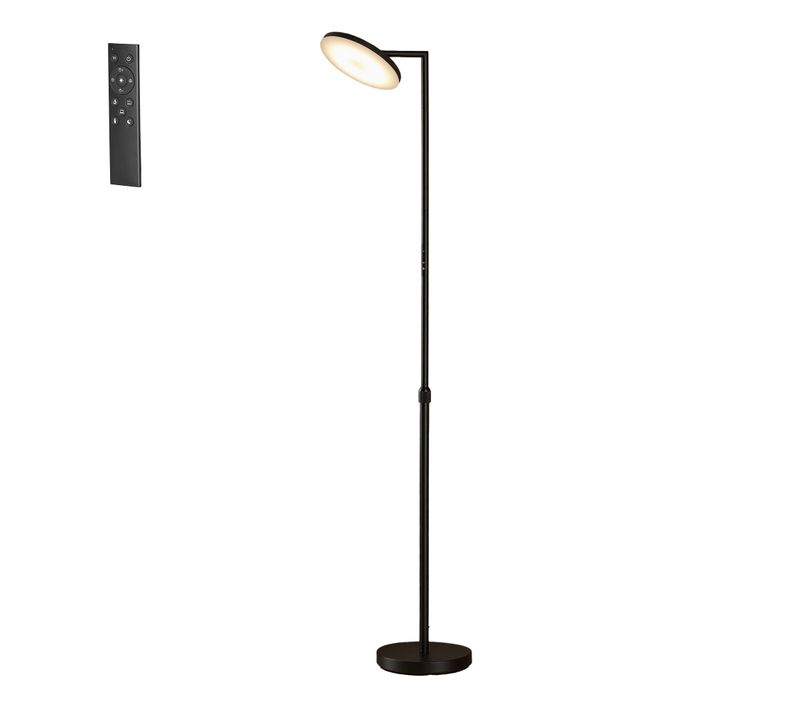 Lampadaire Sur Pied LED, Hauteur Ajustable, Tête Pivotante, Télécommande, Pour Salon, Bureau, Noir