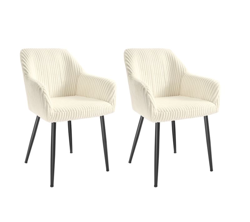 Lot De 2 Chaise De Salle à Manger, Velours Côtelé, Accoudoirs, Charge 120 Kg, Blanc Et Noir