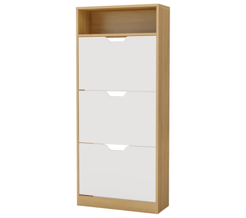 Meuble à Chaussures Avec Cloison Amovible, Compartiment Ouvert, 24 X 60 X 139 Cm, Jaune Et Blanc