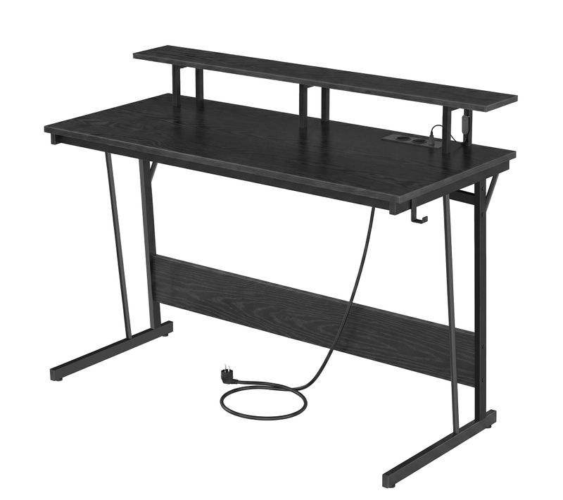Bureau Gaming Avec LED Et Multiprise, Support Pour Moniteur, 120 X 55 X 90 Cm, Noir